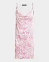Versace Underwater Barocco Liquid Jersey Cowl-neck Mini Dress In Pink