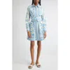 Versace Underwater Barocco Long Sleeve Cotton Poplin Shirtdress In Blue