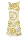 Versace Underwater Barocco Multicolor Sleeveless Dress With Tie Detail On The Sleeve And All-over Barocco Mo