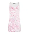 Versace Underwater Barocco Liquid Jersey Cowl-neck Mini Dress In Pink