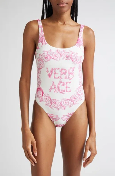 Versace Underwater Barocco One-piece Swimsuit In Pink