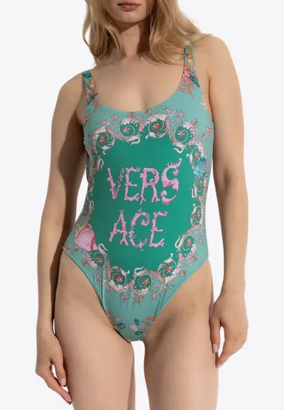 Versace Underwater Barocco Open-back One-piece Swimsuit In Multi