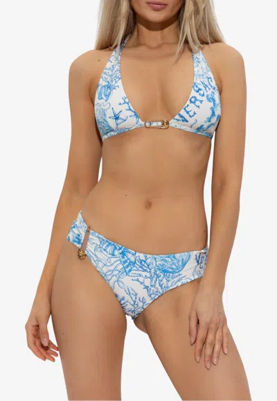 Versace Underwater Barocco Print Bikini Bottom In Blue