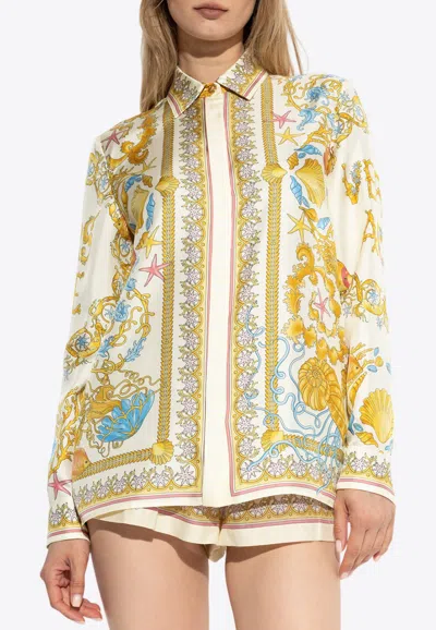 Versace Underwater Barocco Print Silk Shirt In Multi