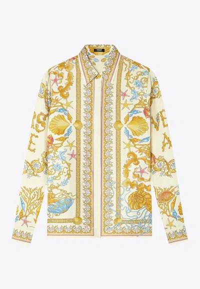 Versace Underwater Barocco Print Silk Shirt In Multi
