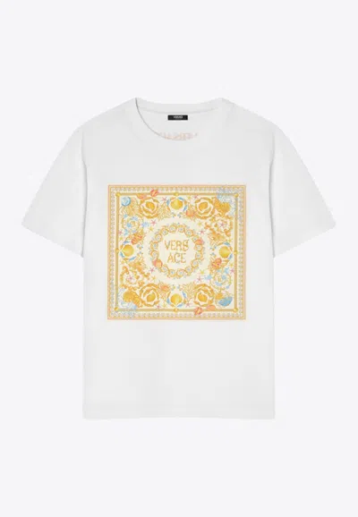 Versace Underwater Barocco Printed Crewneck T-shirt In White