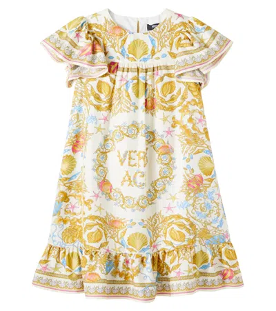 VERSACE UNDERWATER BAROCCO RUFFLED SILK DRESS