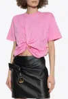 Versace Safety-pin Twisted Crop T-shirt With Underwater Barocco Silk Twill Back In Pink