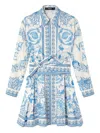 Versace Underwater Barocco Long Sleeve Cotton Poplin Shirtdress