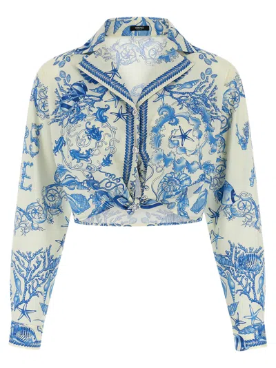 Versace Underwater Barocco Shirt And Blouse Multicolor In Blue