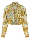 Versace Underwater Barocco Foulard Silk Twill Crop Shirt In Multi