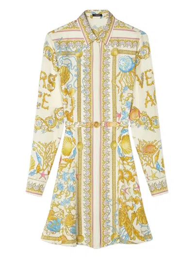 Versace Underwater Barocco Print Mini Shirt Dress In Multi