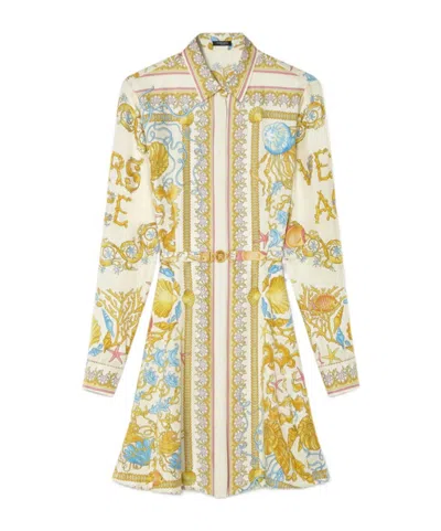 Versace Underwater Barocco Silk Midi Shirt Dress
