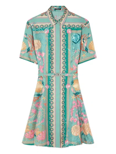 Versace La Vacanza Barocco-printed Silk Mini Shirt Dress