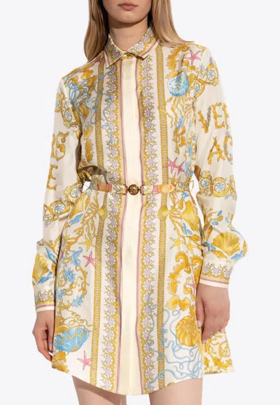 Versace Underwater Barocco Print Mini Shirt Dress In Multi