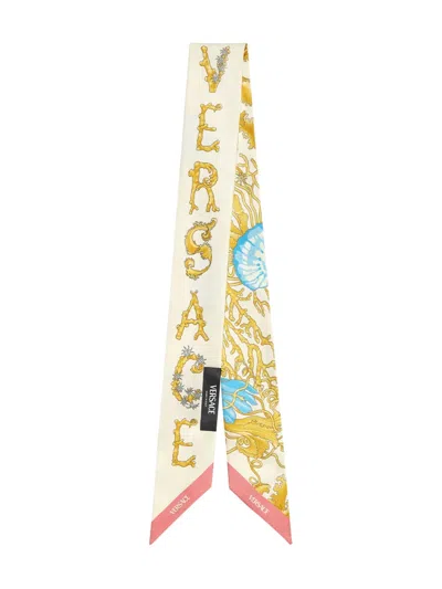 Versace Underwater Baroque Silk Scarf Tie Accessories In Neutral