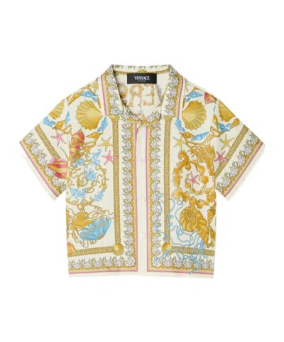 Versace Kids' Underwater Barocco Silk Shirt In Multi