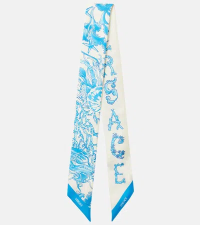 Versace Underwater Barocco Silk Twill Scarf In Blue