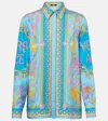 Versace Underwater Barocco Silk Twill Shirt In Blue