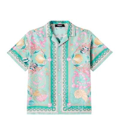 Versace Kids' Underwater Barocco Silk Twill Shirt In Multi