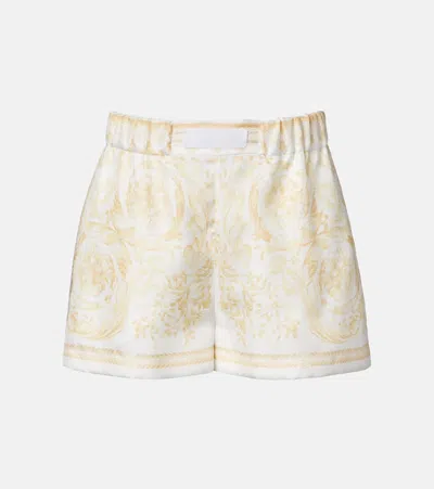 Versace Underwater Barocco Silk Twill Shorts In Gold