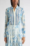 Versace Underwater Barocco Techno Crepon Button-up Shirt In Blue
