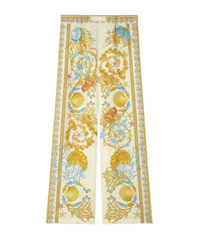 Versace Underwater Barocco Trousers In Brown