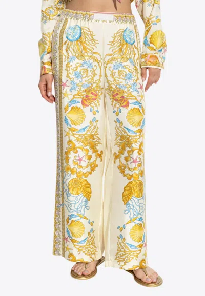 VERSACE UNDERWATER BAROCCO WIDE-LEG SILK PANTS