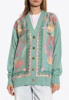 Versace Underwater Barocco Wool Cardigan In Green