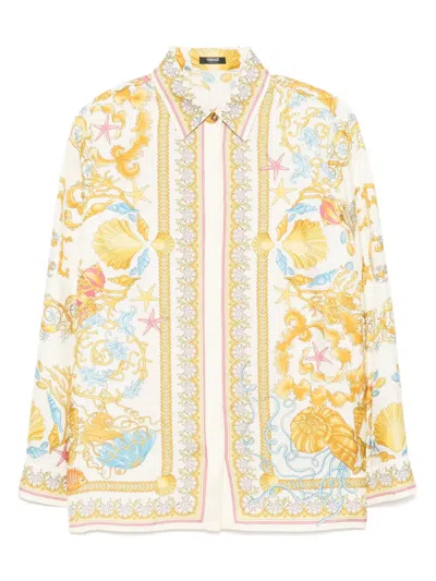 Versace Underwater Barocco Print Silk Shirt In Multi