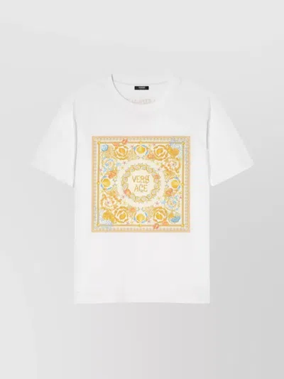Versace Underwater Baroque Graphic Print Crew Neck T-shirt In White