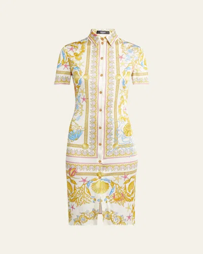 Versace Underwater Baroque-print Jersey Shirtdress In Multi