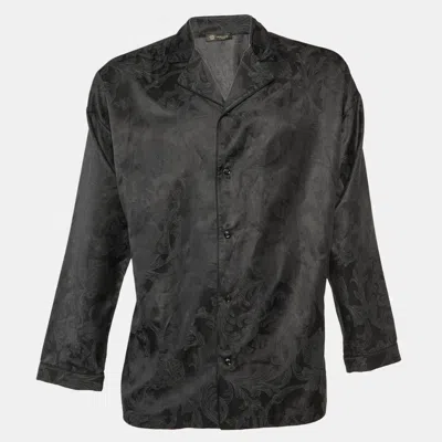 Pre-owned Versace Underwear Black Barocco Print Cotton & Silk Pajama Shirt M