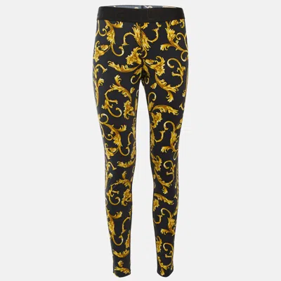 Pre-owned Versace Underwear Black Baroque Print Jersey Leggings M