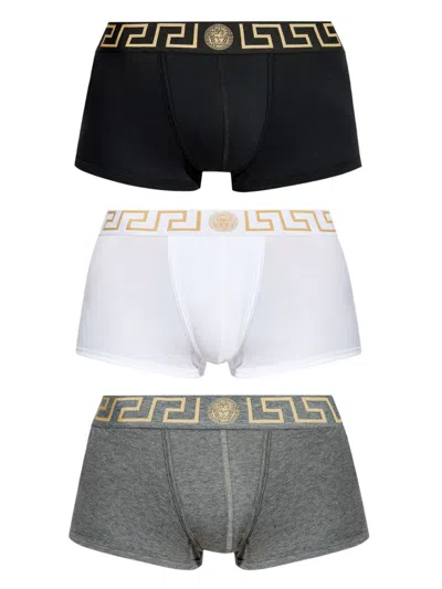 Versace Set Of 3 Boxers With Greca Border In Multi
