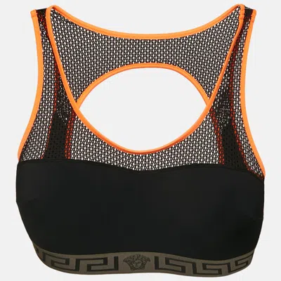 Pre-owned Versace Underwear Black/orange Mesh Trim Sports Bra L