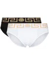 Versace Pack Of Two Boxer Shorts With Greek Motif In Black/white/gold