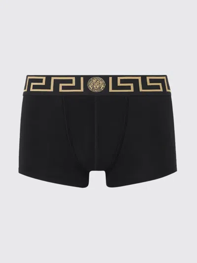 Versace Greca Print Stretch-cotton Boxer Shorts With Medusa Logo In Black