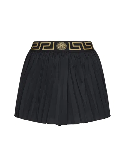 Versace Greca-jacquard Pleated Mini Skirt In Black