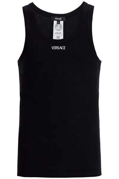 Versace Black Logo Embroidery Tank Top