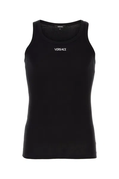 Versace Underwear Tank Top Tex Ribbed Cotton-v Nd  Male In Black