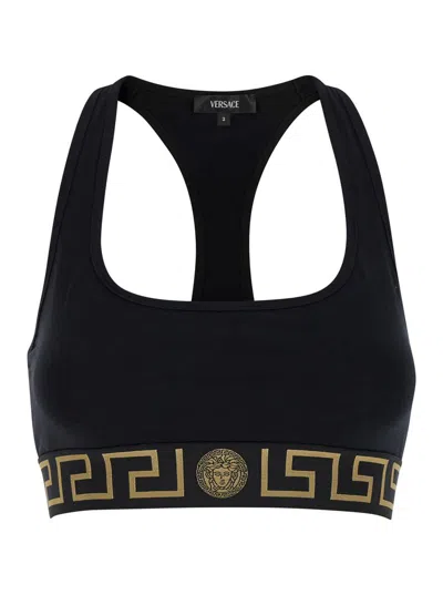 Versace Underwear Top Jersey Topeka Bi-stretch Cotton Organic New Logo In Black