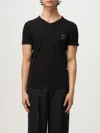 Versace Black Crewneck T-shirt With Medusa Logo Print In Stretch Cotton Man In Black