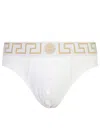 Versace Stretch Cotton Brief Set With Geometric Pattern In White