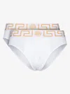 Versace Grecca Waistband Briefs In White / Gold