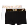 Versace Pack Of Two Boxer Shorts With Greek Motif In White/black/gold