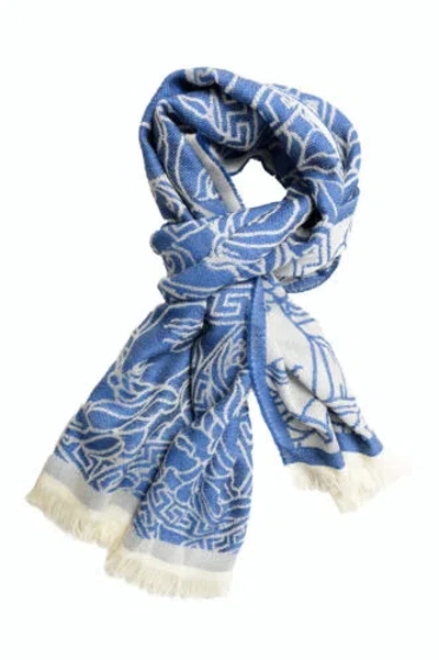 Pre-owned Versace Unisex 100% Wool Multi-color Logo Print Large Scarf Shawl In Multicolor