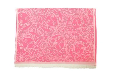 Pre-owned Versace Unisex 100% Wool Multi-color Logo Print Large Scarf Shawl In Multicolor