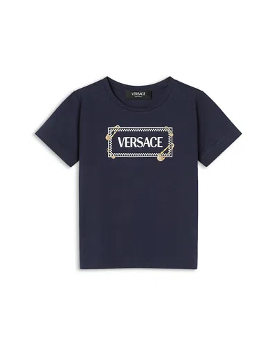 Versace Unisex 90s Pinned Logo Print Tee - Baby, Little Kid In Blue
