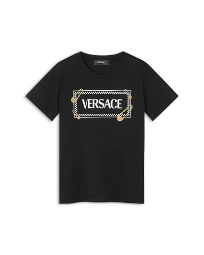 Versace Unisex 90s Pinned Logo Print Tee - Little Kid, Big Kid In Black